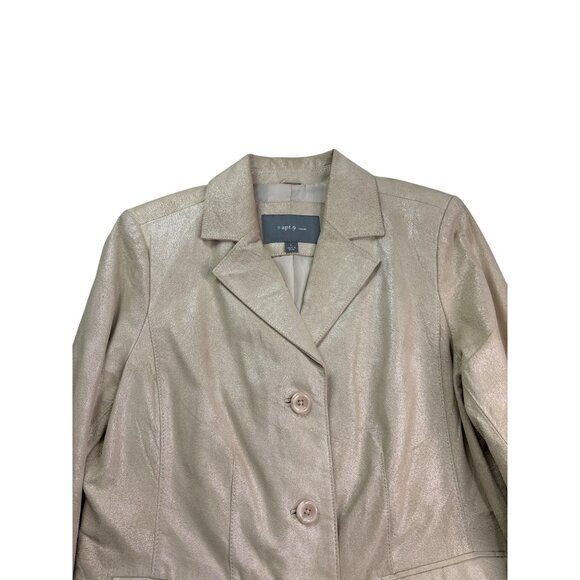 Apt. 9 Womens Suede Leather Blazer Jacket Size L Beige Lined Button Front - Picture 2 of 6
